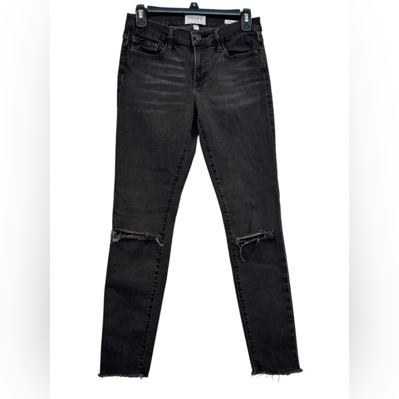 Women’s Frame Black Le De Skinny Jeanne Distressed Knee & Hem Jeans: Size 27 - Picture 1 of 10